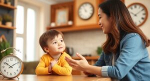 Parent setting clear boundaries with a child as part of effective parenting strategies to ensure consistent discipline.