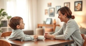 Parent and child engaging in effective communication as part of effective parenting strategies to build strong family relationships.